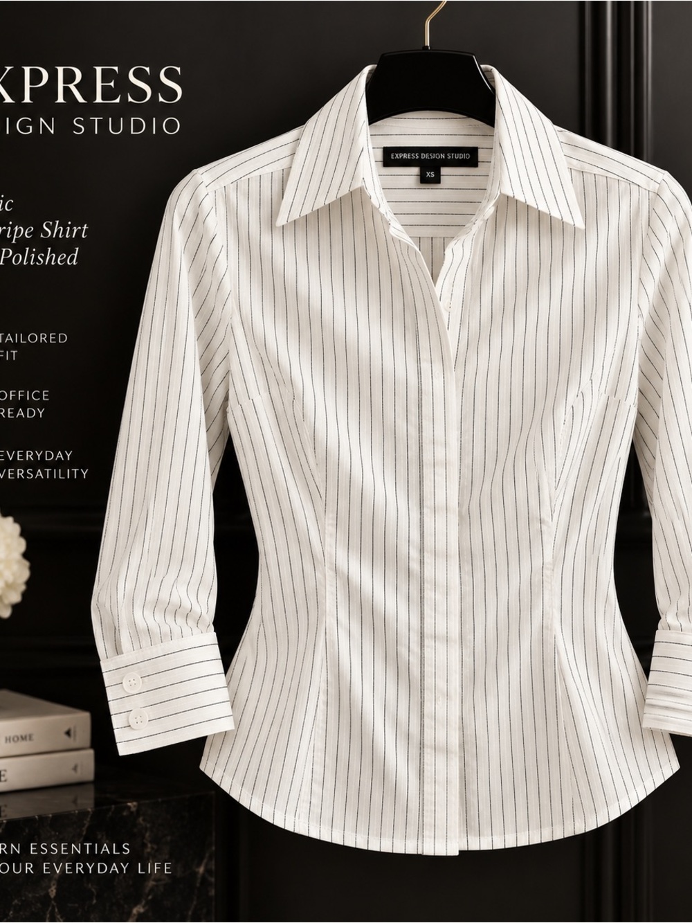 Express Design Studio White Black Pinstripe Button Down Shirt XS